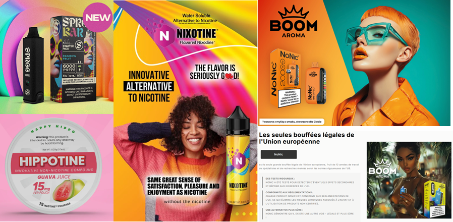 Agloméra d'image sur divers produits utilisant de la 6 méthyl nicotine